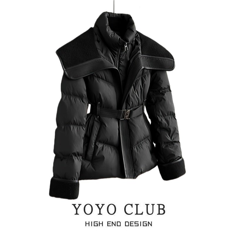 胖MM设计感大翻领收腰显瘦棉服女