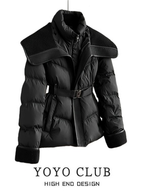 品牌折扣胖MM设计感大翻领收腰显瘦棉服女2025新款气质洋气外套女