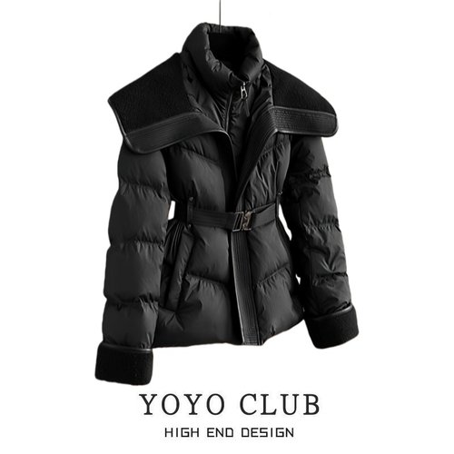 胖MM设计感大翻领收腰显瘦棉服女