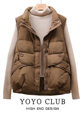 品牌折扣胖MM美式复古气质百搭羽绒棉马甲2025立领显瘦时尚上衣女