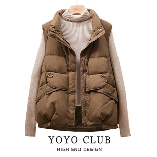 品牌折扣胖MM美式 上衣女 复古气质百搭羽绒棉马甲2025立领显瘦时尚