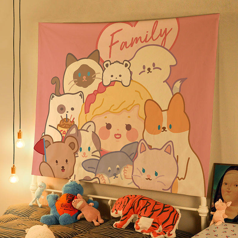 卡通动漫可爱人物网红直播背景布房屋卧室装饰布宿舍遮丑挂布挂毯