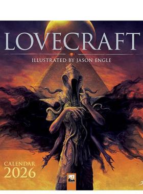 【预售】【Flame Tree】洛夫克拉夫特杰森恩格尔插画 2026年挂历艺术日历Lovecraft: Illustrated by Jason Engle Wall Calendar