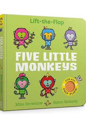 【预售】五只小猴子Five Little Monkeys英文儿童语言概念启蒙Mike Brownlow纸板书Orchard Books1岁(含)-3岁(含)进口原版书97814