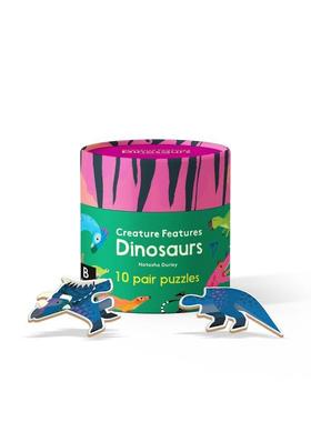 【预售】生物特辑恐龙异形拼图Creature Features Dinosaurs  A Pair Puzzle英文儿童趣味3-6岁纸板书进口原版书Natasha Durley