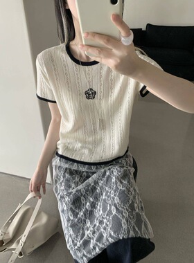 圆领针织短袖t恤女夏装2026夏季新款正肩体恤显瘦内搭上衣夏薄款