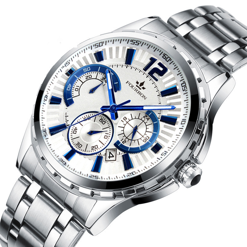 全自动非机械日历防水手表不锈钢外贸商务休闲爆款个性石英表男士