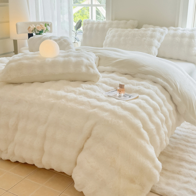 冬季加厚牛奶绒兔毛绒四件套珊瑚绒双面法兰绒被套加绒床单三件套