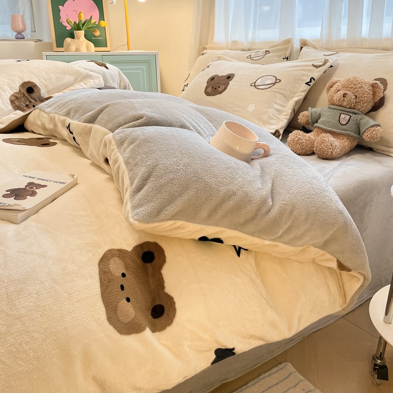 牛奶绒四件套加厚冬季珊瑚绒法兰绒加绒被套床单学生宿舍三件套,床上用品,床品套件/四件套/多件套,淘宝优惠券,粉丝福利购,淘宝优惠卷