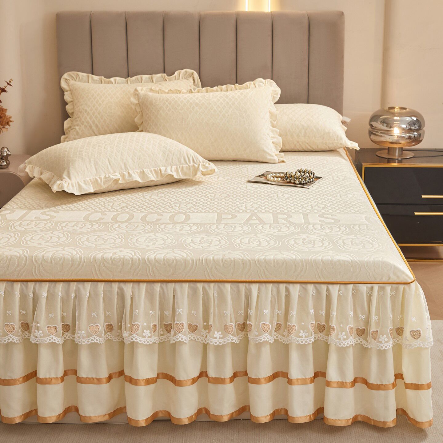 牛奶绒床裙单件冬季加绒床罩法兰珊瑚绒床笠蕾丝床单带裙边床裙罩,床上用品,床裙,淘宝优惠券,粉丝福利购,淘宝优惠卷