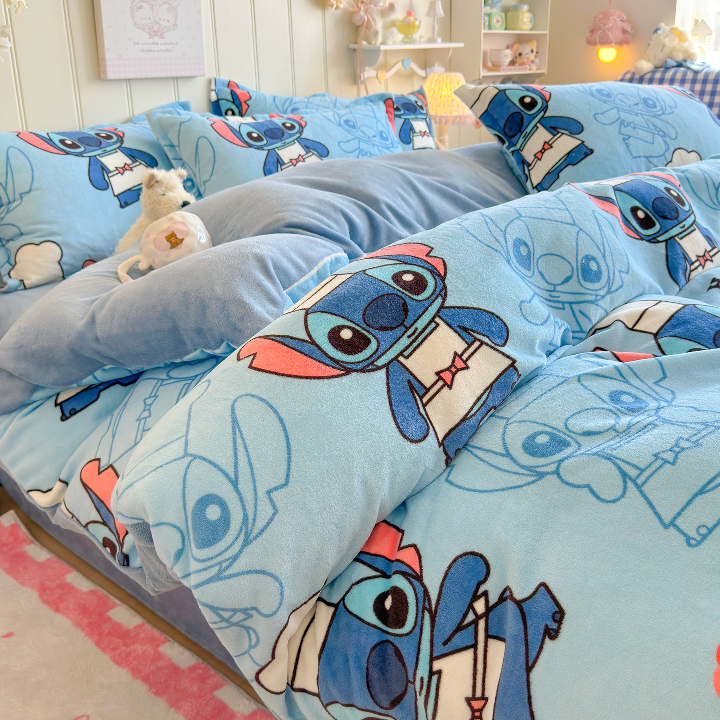 卡通牛奶珊瑚绒四件套冬季加厚法莱法兰绒被套加绒床单儿童三件套,床上用品,床品套件/四件套/多件套,淘宝优惠券,粉丝福利购,淘宝优惠卷