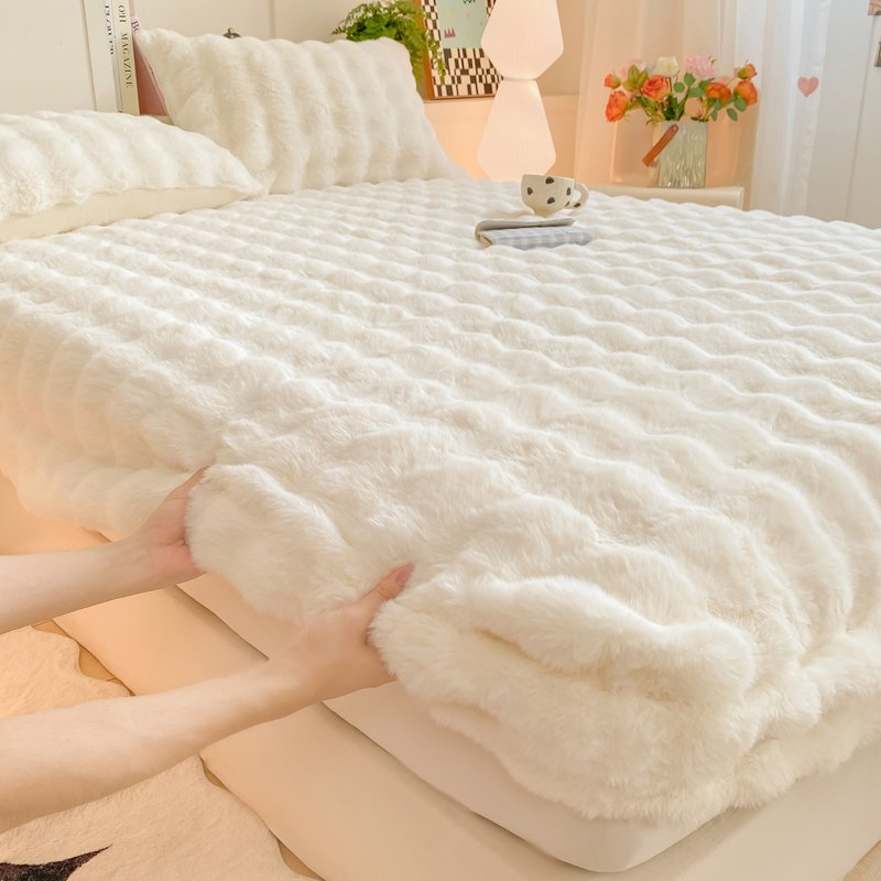 兔毛绒牛奶绒床笠单件加厚保暖珊瑚绒床罩毛绒全包保暖床单三件套