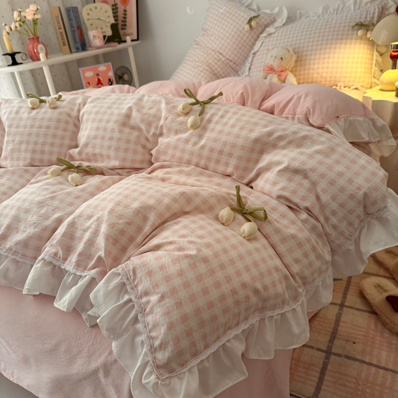 公主风四件套韩式花边小清新被套床单学生宿舍女生三件套春夏季