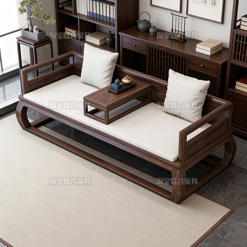 新中式乌金木罗汉床小户型家用明清式禅意沙发床两用现代贵妃躺椅,住宅家具,罗汉床,淘宝优惠券,粉丝福利购,淘宝优惠卷
