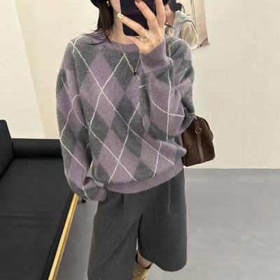 冬季女士格子加厚毛衣女秋冬2025新款高级感可外穿内搭打底针织衫