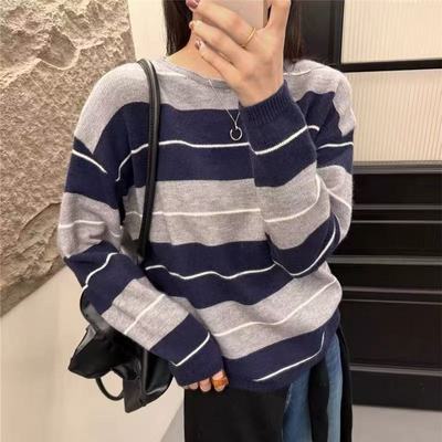秋冬女士条纹圆领毛衣女款2025新款爆款内搭可外穿针织打底衫冬季