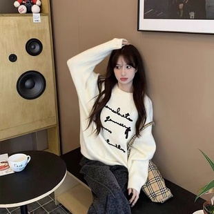 上衣外套加厚网红 柜柜货 美式 复古慵懒风毛衣女秋冬宽松针织衫