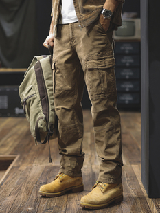 春秋重磅加厚覆古美式直筒工装裤男士硬汉裤子长裤伞兵休闲裤男款