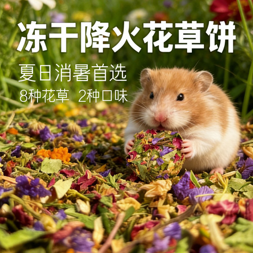 仓鼠金丝熊冻干降火花草饼夏日消火鲜花草冻干豆腐营养花草辅食饼