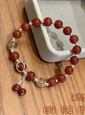 红玛瑙手链手工红绳纯银
