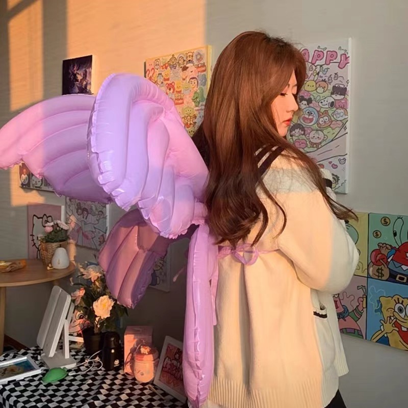 彩色天使蝴蝶翅膀气球儿童男女宝宝周岁生日装饰主题派对拍照道具