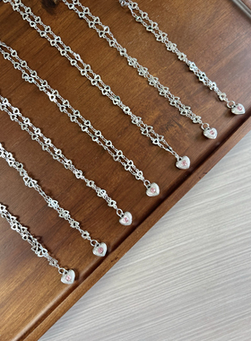 bm粉色锆石爱心吊坠项链日韩精致淑女风锁骨链女新款 bm同款平替