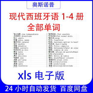 现代西班牙语1-4册全部单词表格Excel电子版xls