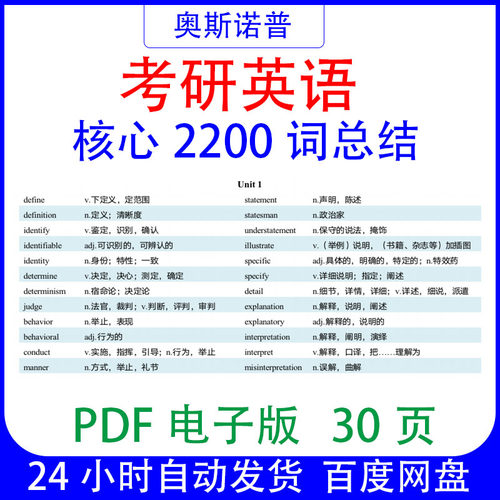 考研英语核心2200汇总总结PDF电子版30页（黑白+彩色）自行打印
