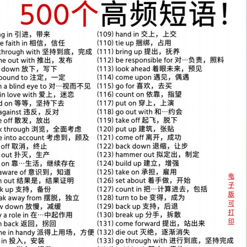 5天背完500个考研英语高频短语PDF电子版3页自行打印