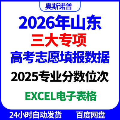 2026年山东三大专项高考志愿填报数据2025年专业分数位次excel表