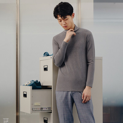 가을 옷 남성 가을 겨울 얇은 스트레치 코튼 인 트렌디 한 하이 칼라 바닥 코튼 라운드 넥 웜 탑 독창성