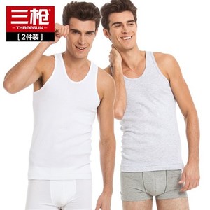 三枪背心男纯棉罗纹宽松大码运动健身潮打底外穿老年汗衫针织无袖