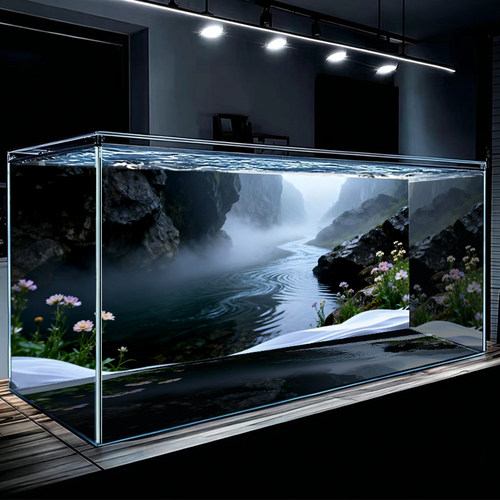 新款水草风景鱼缸背景画贴纸高清水族箱装饰造景粘贴壁画内外纸贴