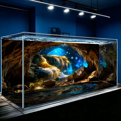 新款岩洞风景鱼缸背景画贴纸立体高清水族箱装饰造景壁画内外粘贴