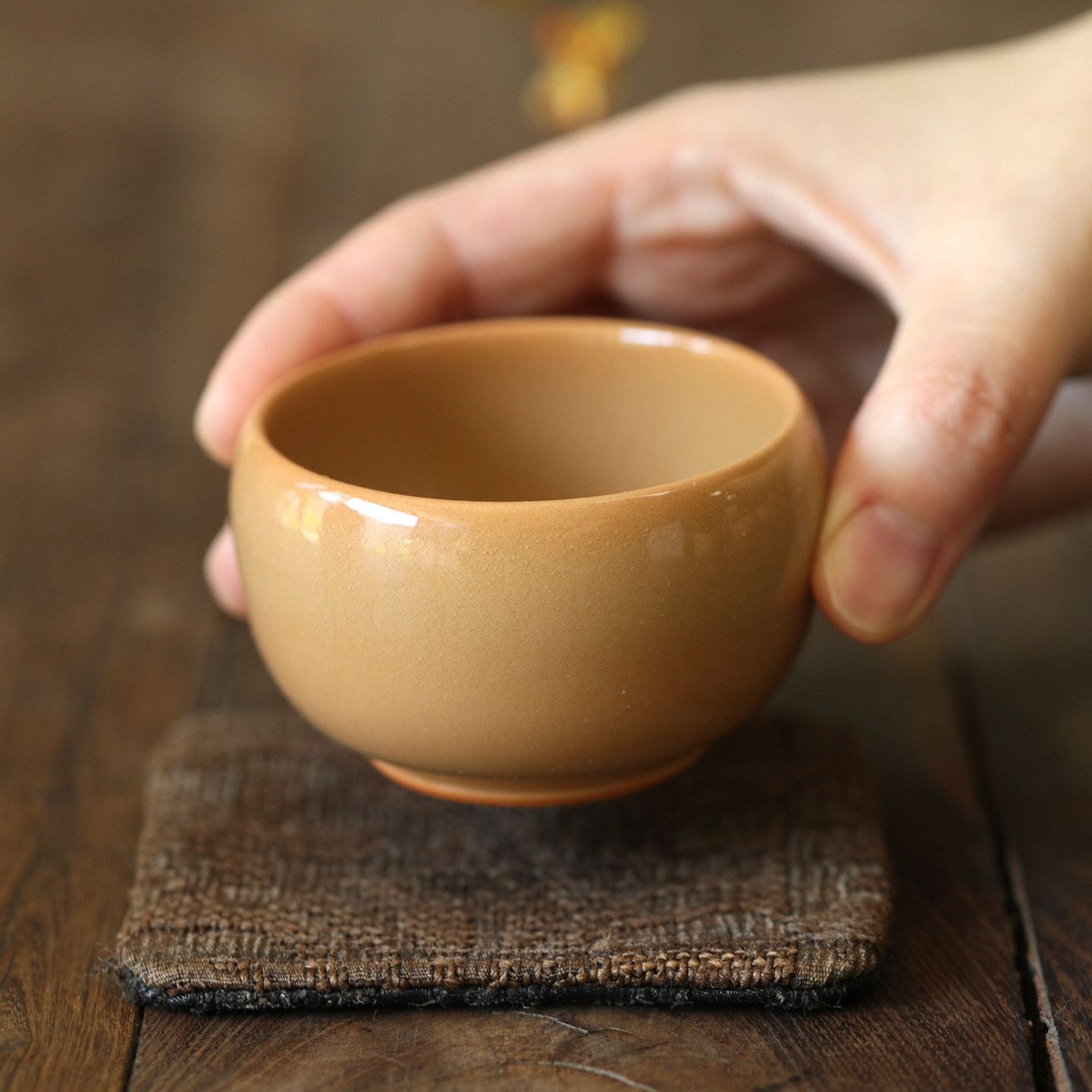 挑tea|漂亮的黄色主人杯 青瓷陶瓷纯手工泡茶杯品杯功夫茶具周贝