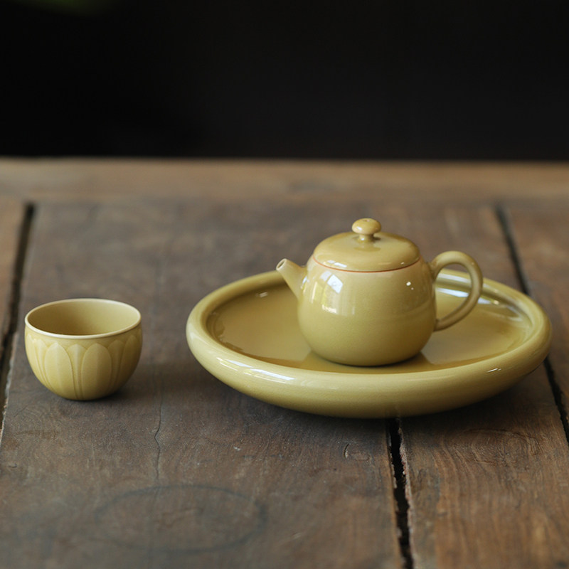 挑tea|龙泉青瓷纯手工黄釉茶具80ml迷你泡茶壶 壶承主人杯品杯家