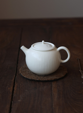 挑tea|白色瓜棱小茶壶单壶景德镇陶瓷纯手工主泡器泡茶壶方便顺手