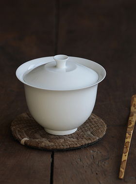挑tea|间闲堂 白瓷纯手工审评盖碗泡茶茶杯大容量薄胎陶瓷景德镇