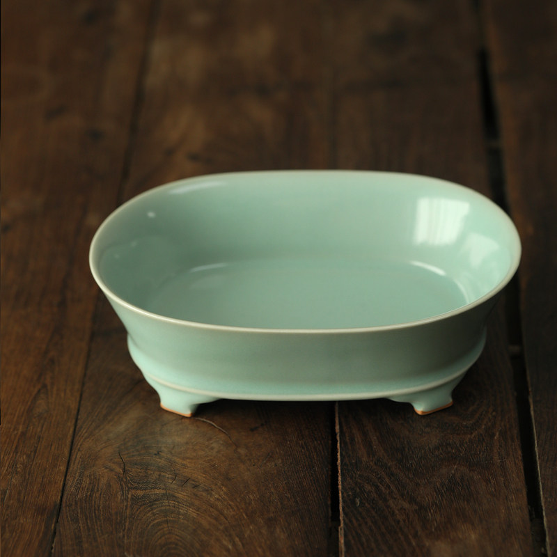 挑tea|陈卫武老师复刻：北宋汝窑天青釉无纹水仙盆逗猫盆水洗摆件