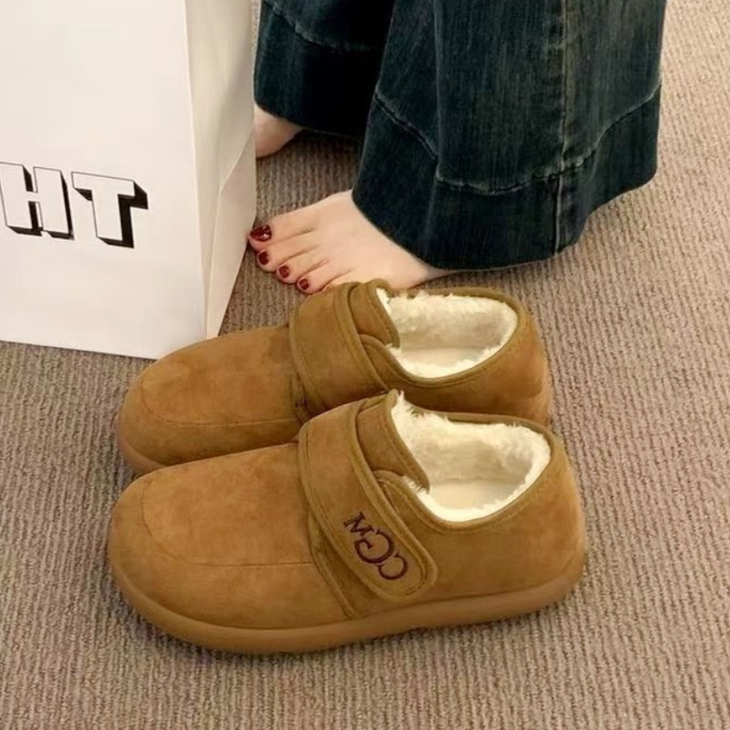 2025新款勃肯棉拖鞋低帮魔术贴加绒雪地靴女舒适百搭棉鞋保暖加绒