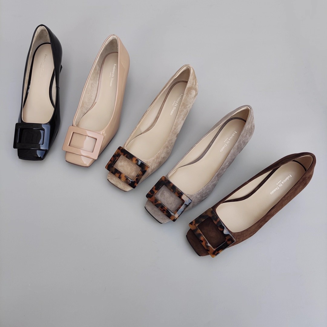 Federica Di Donato法式方扣简约舒适百搭粗跟OL职场通勤单鞋女