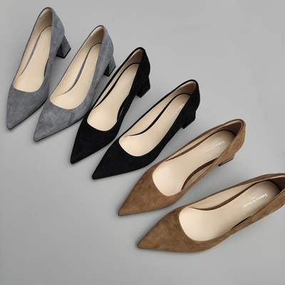 Federica Di Donato粗跟舒适羊反绒磨砂皮简约工作通勤单鞋女1023