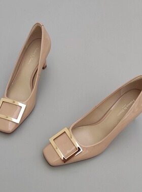 Federica Di Donato强烈推荐自留两色方头漆皮大牌高跟鞋单鞋女