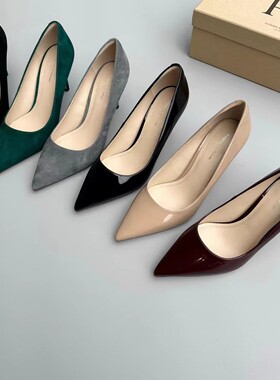 Federico Di Donato漆皮高端气质简约羊反绒细高跟单鞋女99509