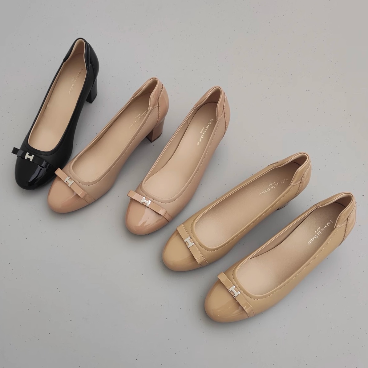 Federica Di Donato超级百搭自留款圆头拼接蝴蝶结简约粗跟单鞋女