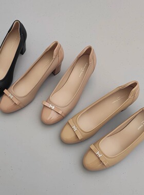 Federica Di Donato超级百搭自留款圆头拼接蝴蝶结简约粗跟单鞋女