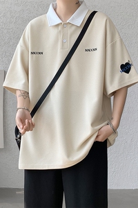 刺绣拼接短袖POLO衫男夏新款潮胖子宽松衬衣加肥加大码 PL02  P45图片