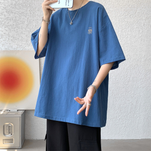 2022棉麻圆领短袖T恤宽松大码亚麻潮ins半袖刺绣短tee TX07 P20图片