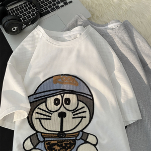 2025夏季新款叮当猫刺绣华夫格宽松创意短袖T恤男潮ins TX05 P35图片