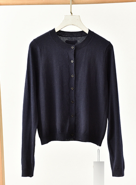 极简风圆领单排扣针织长袖百搭显瘦毛衣外套黑色  莉3119  E1-4